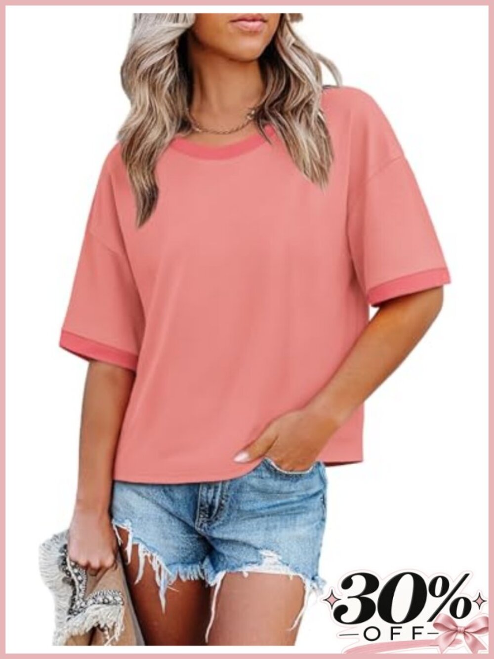 Loose Fit Oversized Crew Neck Color Block Tee with Drop Shoulders